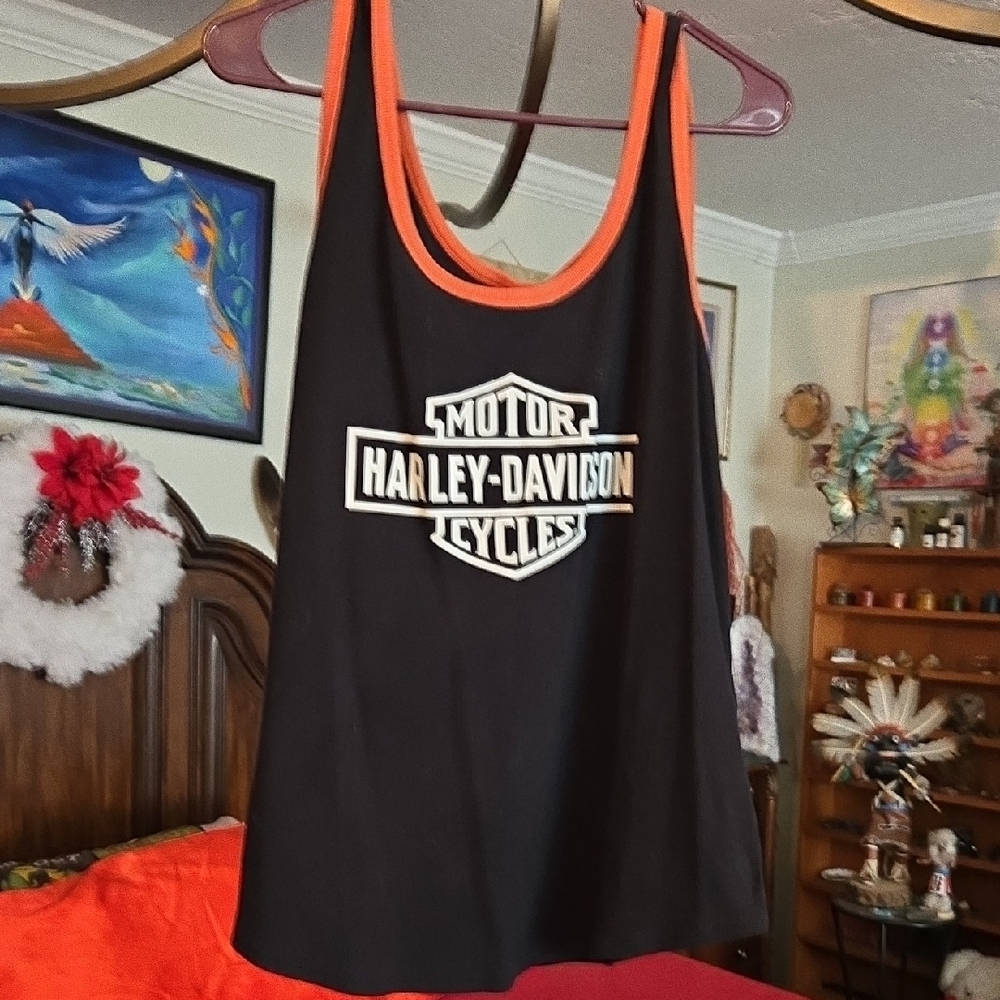 Harley-Davidson Black and Orange Tank Top